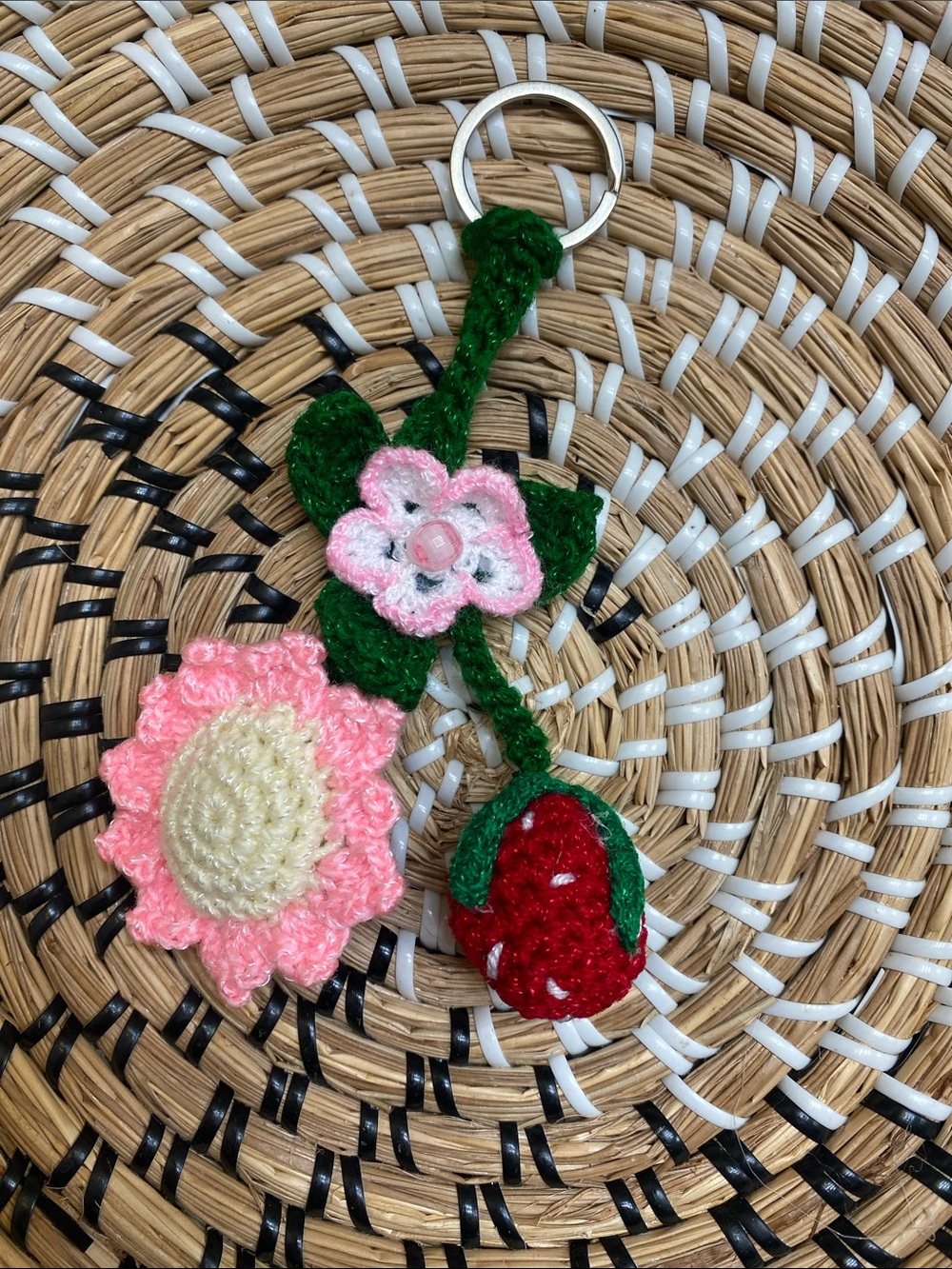 Handmade Crochet Flower & Strawberry Keychain - Choose 1 - Picture 2 of 6